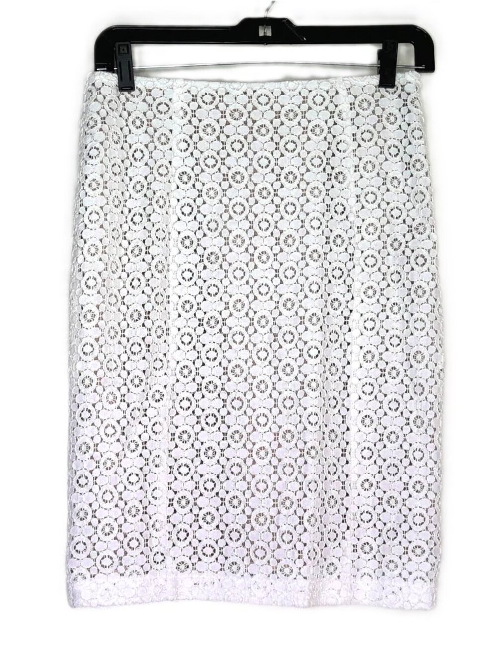 New FASHION STAR Macy's Pencil Skirt Soft White Floral Lace Over Tan Lining 4